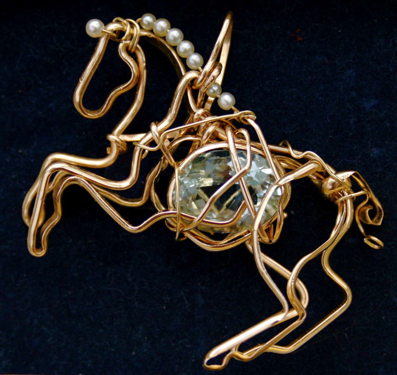 Horse with Aquamarine and Vintage Pearls