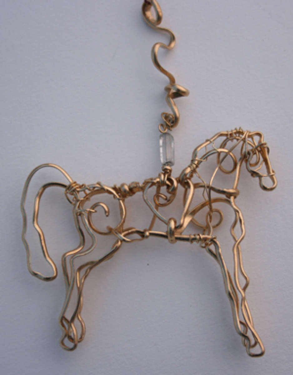 Saddlebred Horse, gold filled, 3\" wide, $165