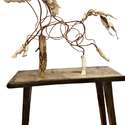 Horse in Copper and Porcelain on Ash Table Base